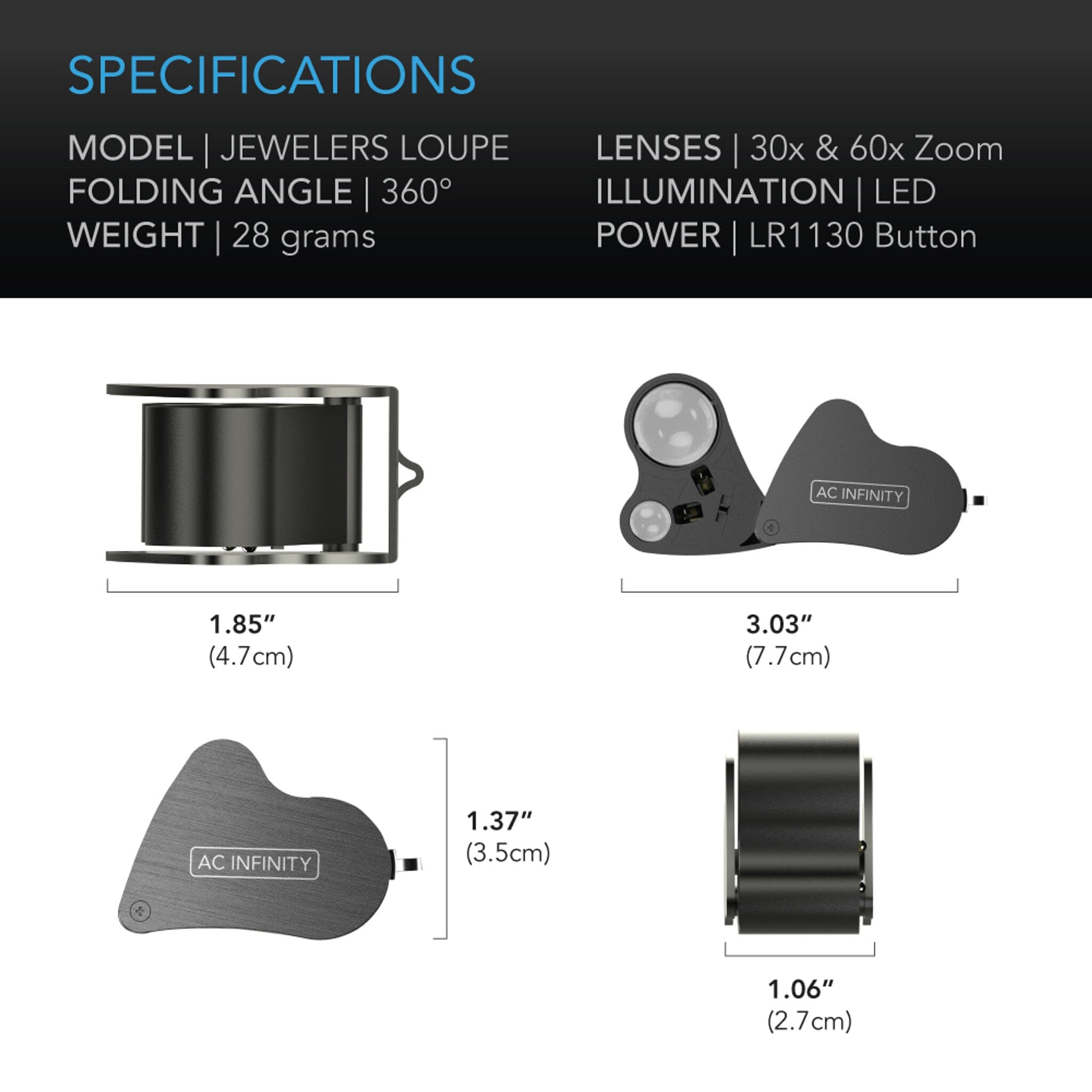 Jewelers Loupe, Pocket Magnifying Glass with LED Light and Dual Lenses - Quick Bloom Lights