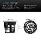 Mesh Net Cups, Slotted pots with wide lips, 3 - Inch, 25 Pack - Quick Bloom Lights