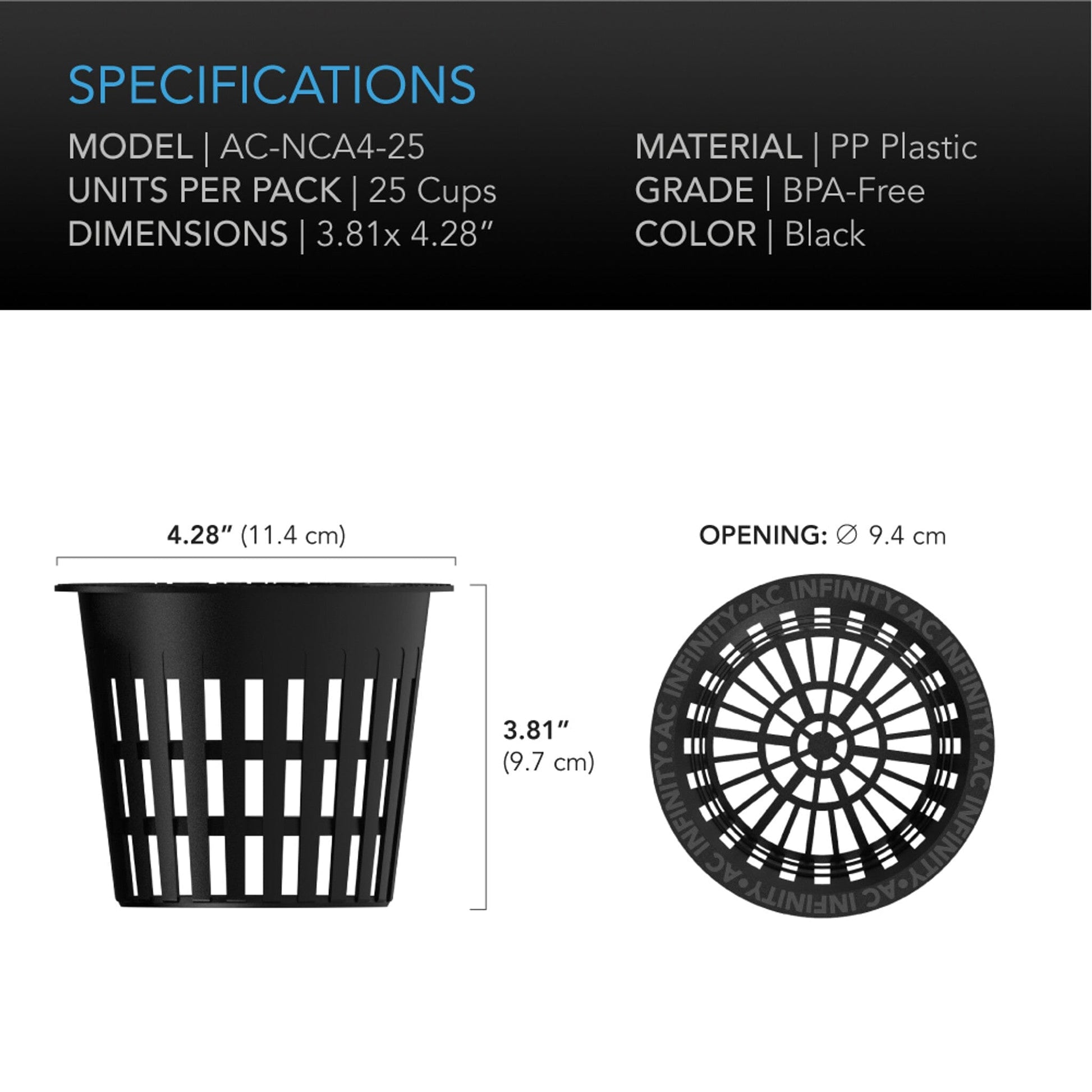 Mesh Net Cups, Slotted pots with wide lips, 4 - Inch, 25 Pack - Quick Bloom Lights