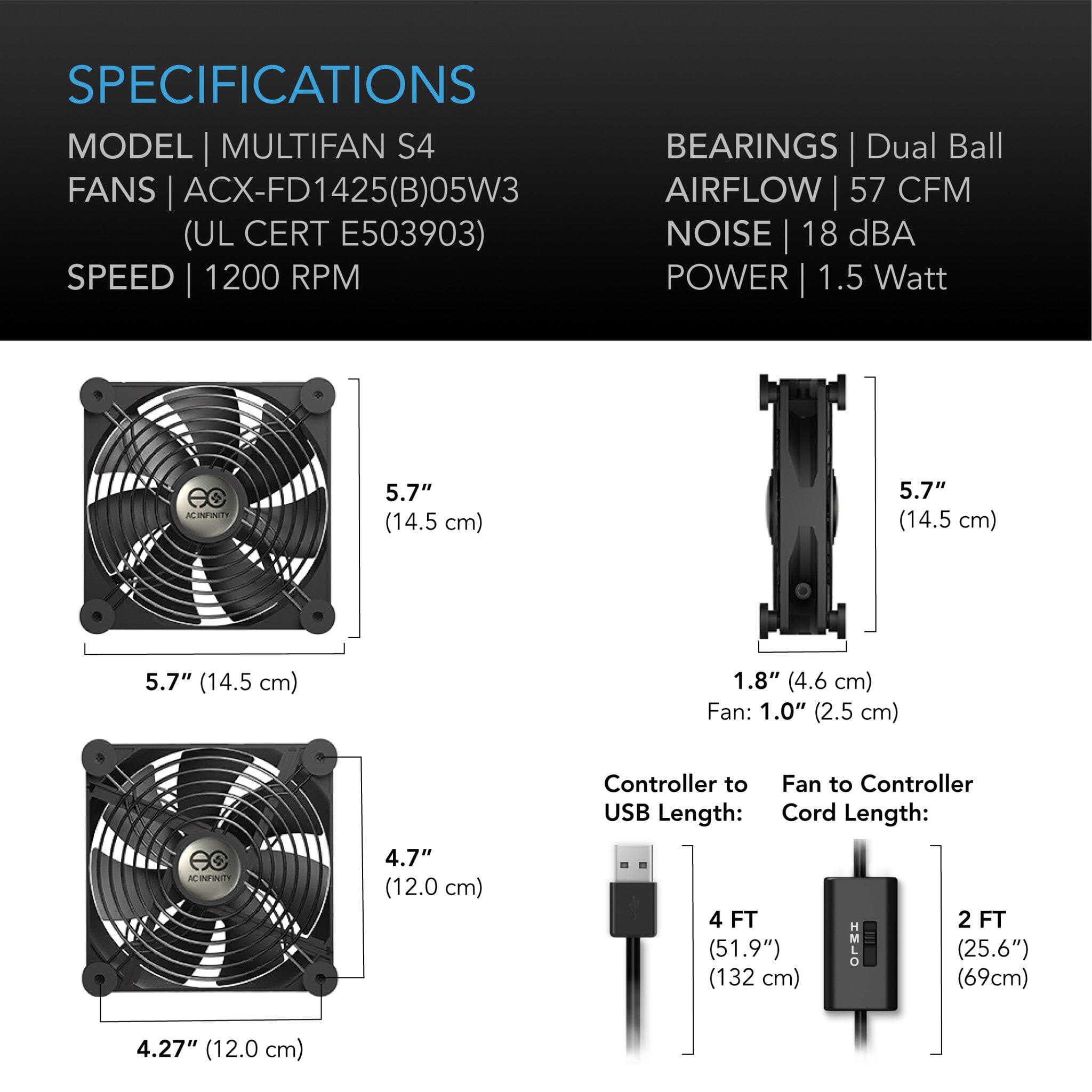 Multifan S4, Quiet USB Cooling Fan, 140 MM - Quick Bloom Lights