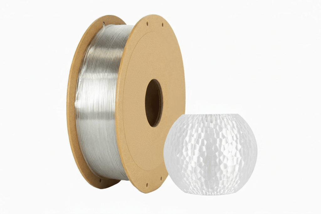 QBL PETG-HF filament 1.75 mm, clear spool with printed vase
