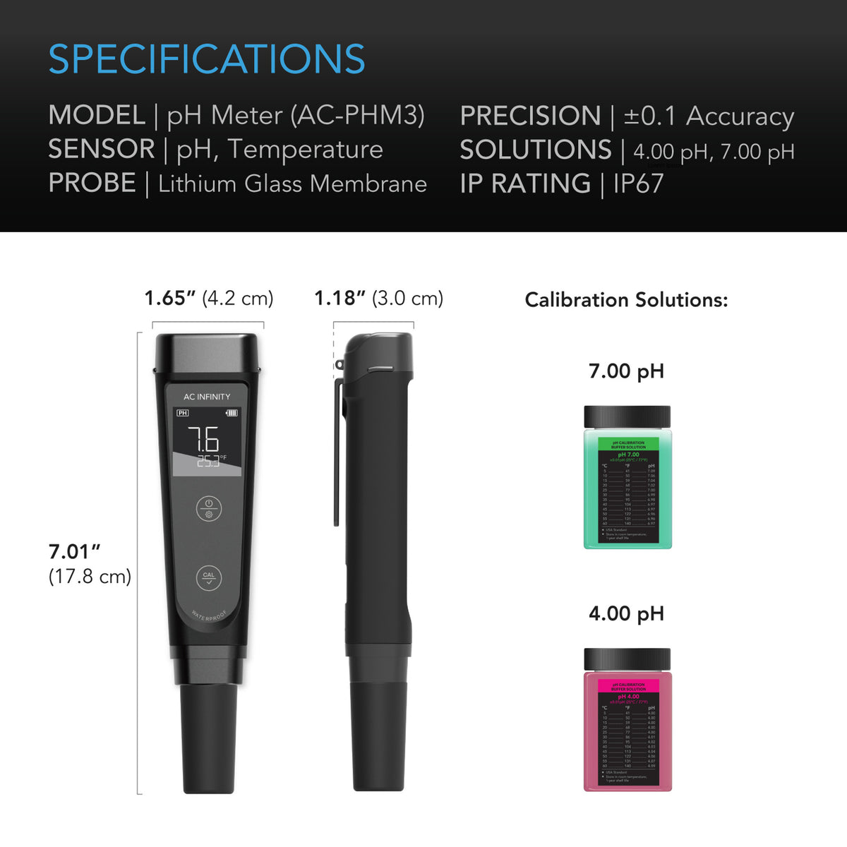 PH Meter Specifications by AC Infinity