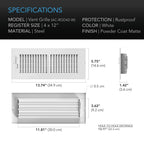 Register Ventilation Grille 4 x 12 inches White - Quick Bloom Lights