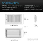 Register Ventilation Grille 6 x 12 inches White - Quick Bloom Lights