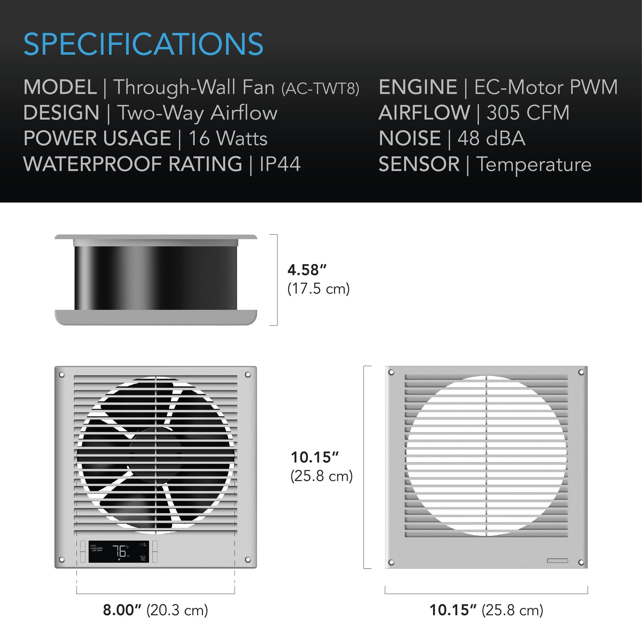 Room To Room Fan, Two - Way Airflow, Temperature controller, 8 Inch / 200 mm - Quick Bloom Lights