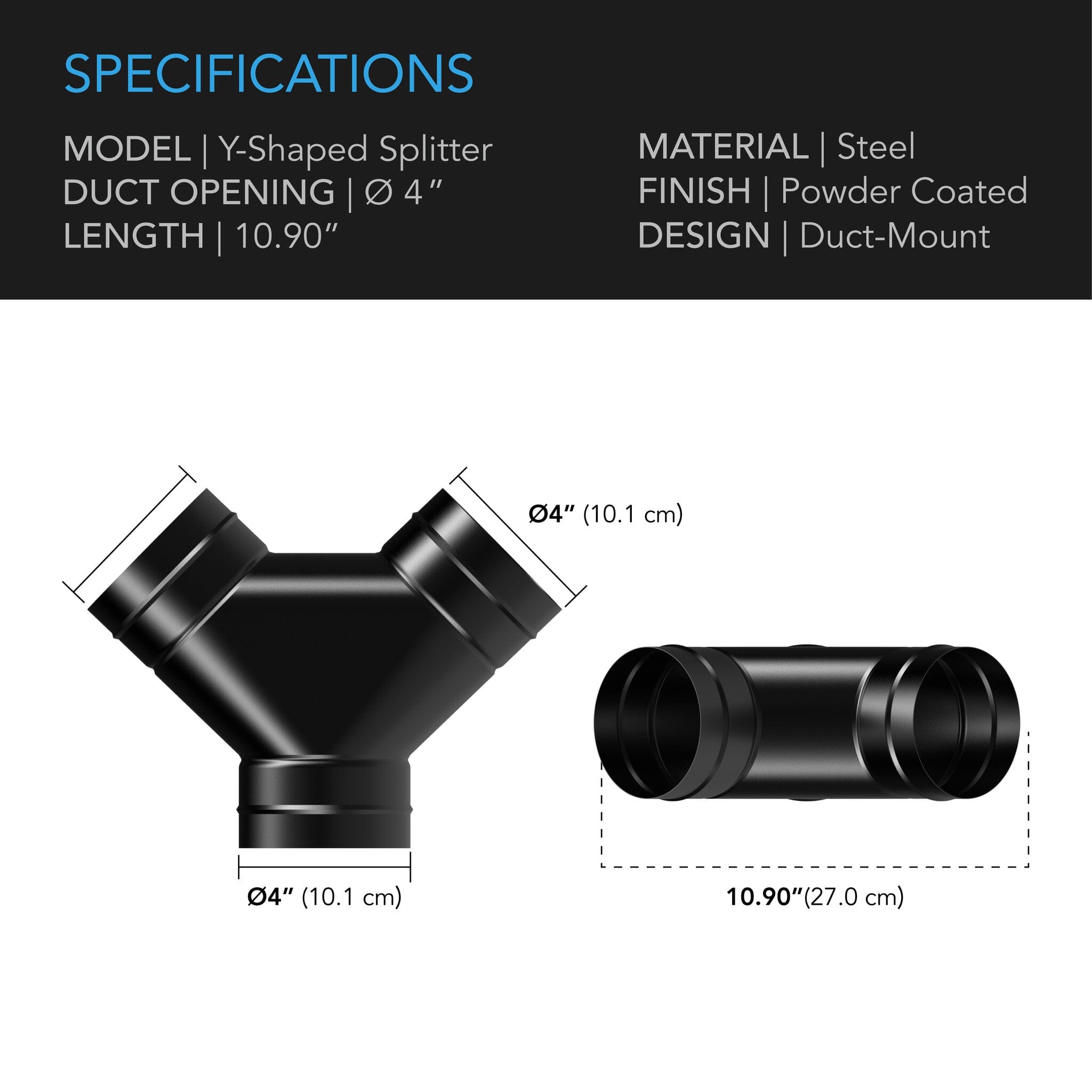 Steel 3 - Way Y Duct Splitter, 4 - Inch - Quick Bloom Lights