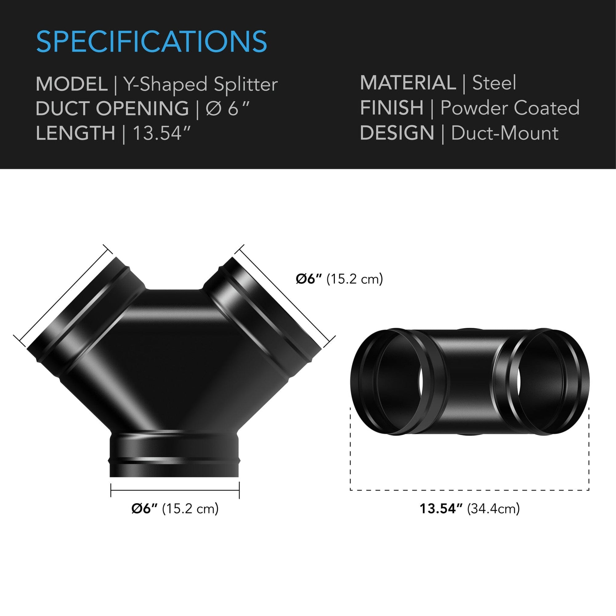 Steel 3 - Way Y Duct Splitter, 6 - Inch - Quick Bloom Lights