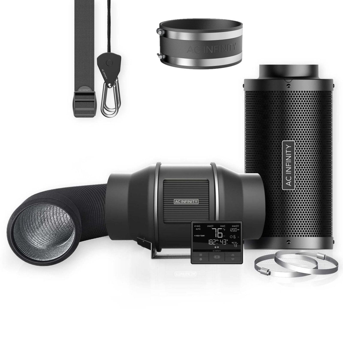 T6 Air Filtration Kit Pro 6 Inch - 150 MM, Inline Fan with Controller 69PRO, Carbon Filter and Ducting Combo - Quick Bloom Lights