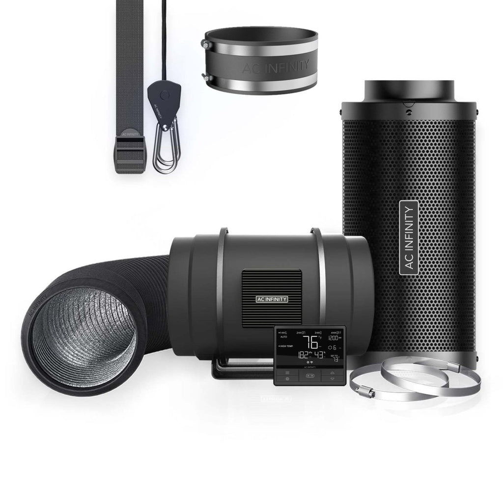 T8 Air Filtration Kit Pro 8 Inch - 200 MM, Inline Fan with Controller 69PRO, Carbon Filter and Ducting Combo - Quick Bloom Lights