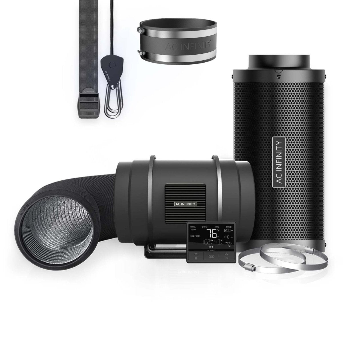 T8 Air Filtration Kit Pro 8 Inch - 200 MM, Inline Fan with Controller 69PRO, Carbon Filter and Ducting Combo - Quick Bloom Lights