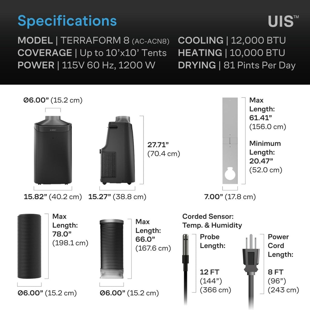 TERRAFORM 8, All-In-One Climate Control A/C with One-Duct Auto Switching 12,000 BTU - Quick Bloom Lights