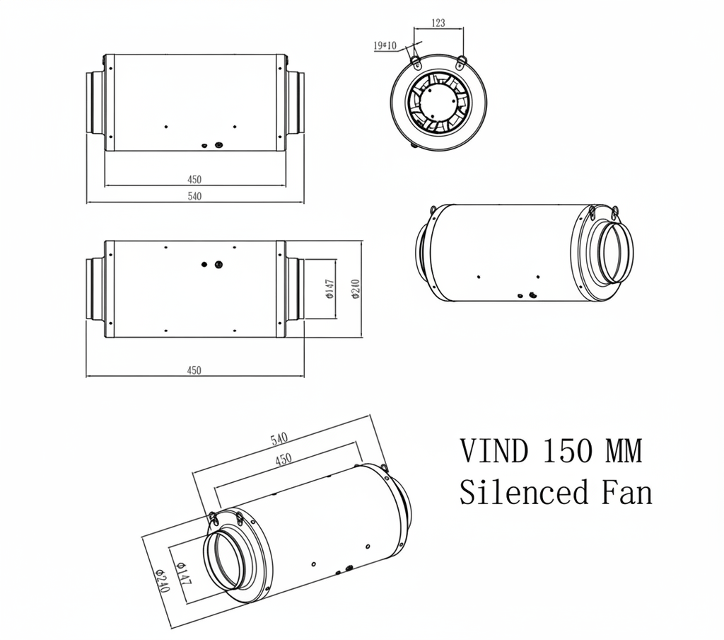 Vind 150mm Silenced Inline Fan w. Manual controller - Quick Bloom Lights