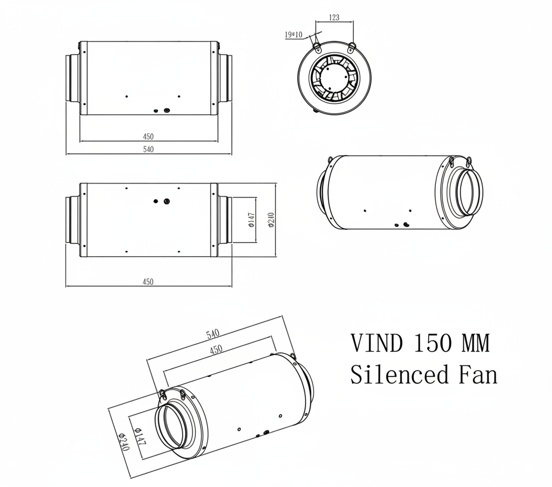 Vind 150mm Silenced Inline Fan w. Manual controller - Quick Bloom Lights