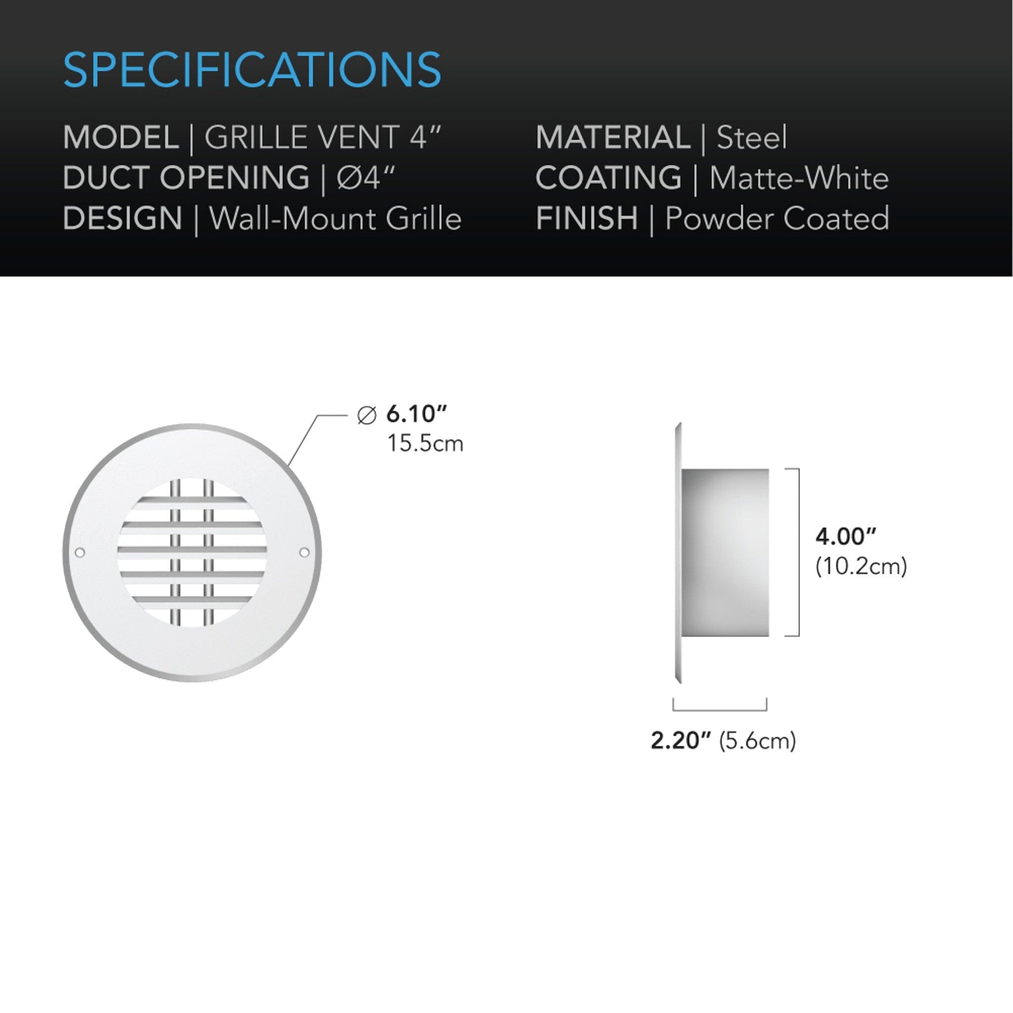 Wall - Mount Duct Grille Vent, White Steel, 4 - Inch - Quick Bloom Lights