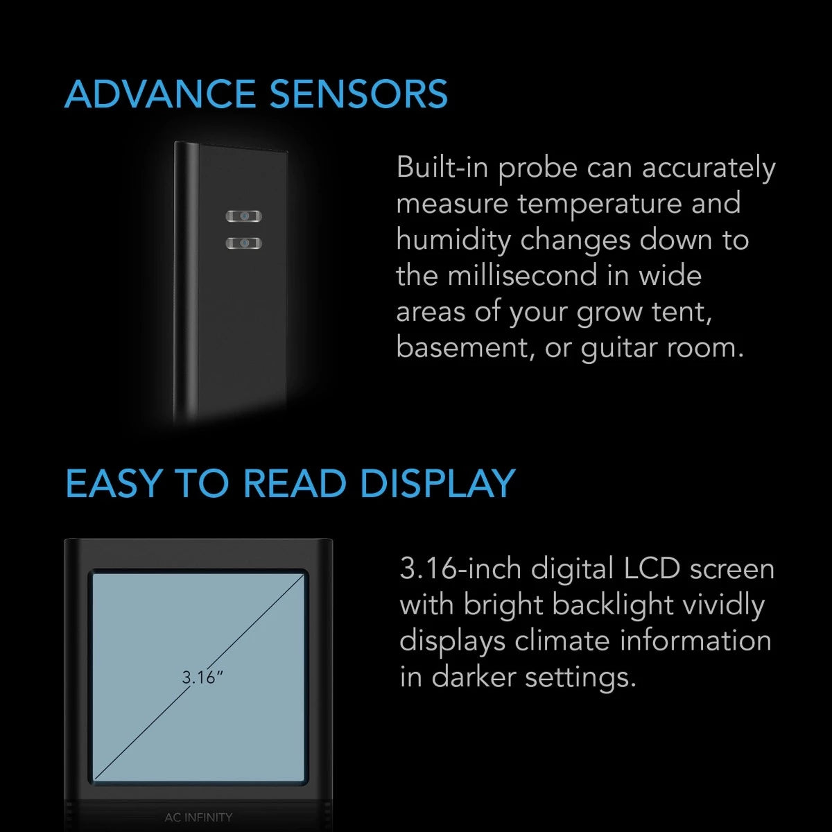 AC Infinity Cloudcom B2 Built-in Probe and sensors