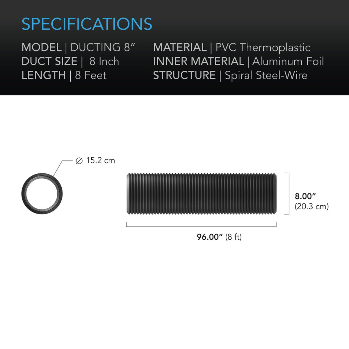 AC Infinity Ducting 8 inch 2.4 metre