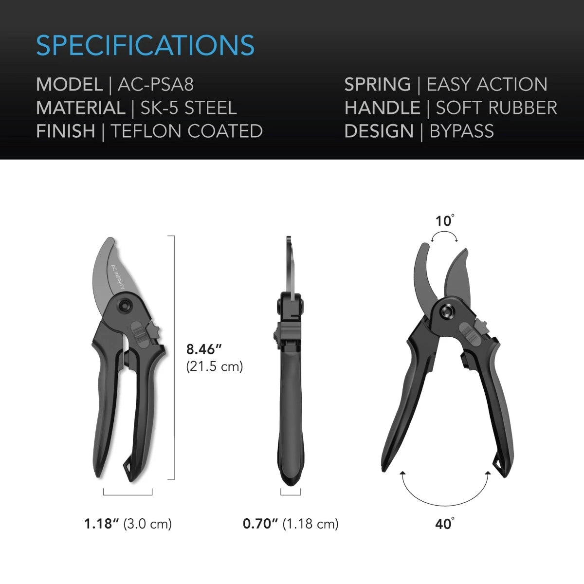 AC Infinity Pruningshear bypass blades specifications