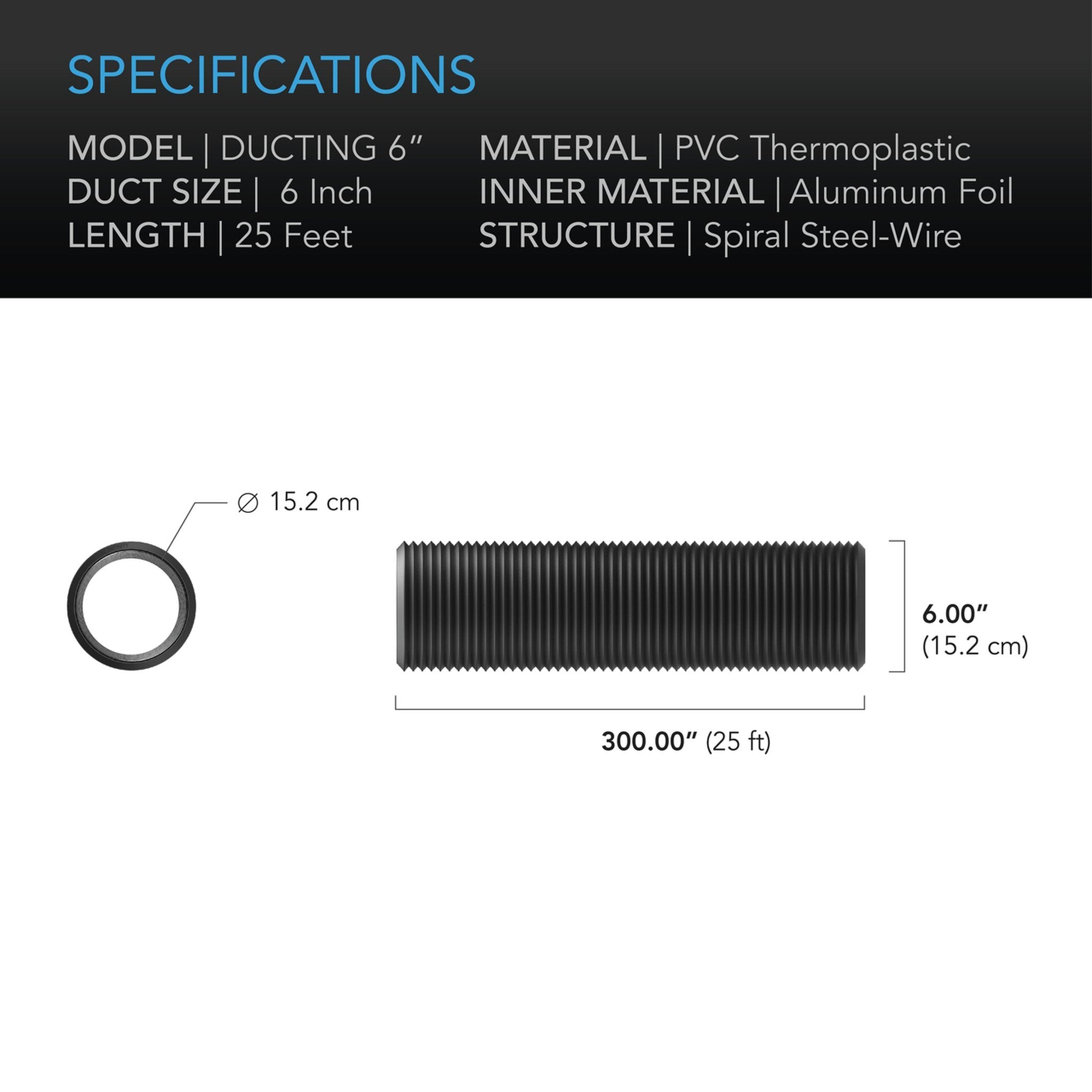 AC Infinity, Flexible Four - Layer Ducting, 25 FT long 7.6 metre, 6 Inch - 150 mm - Quick Bloom Lights