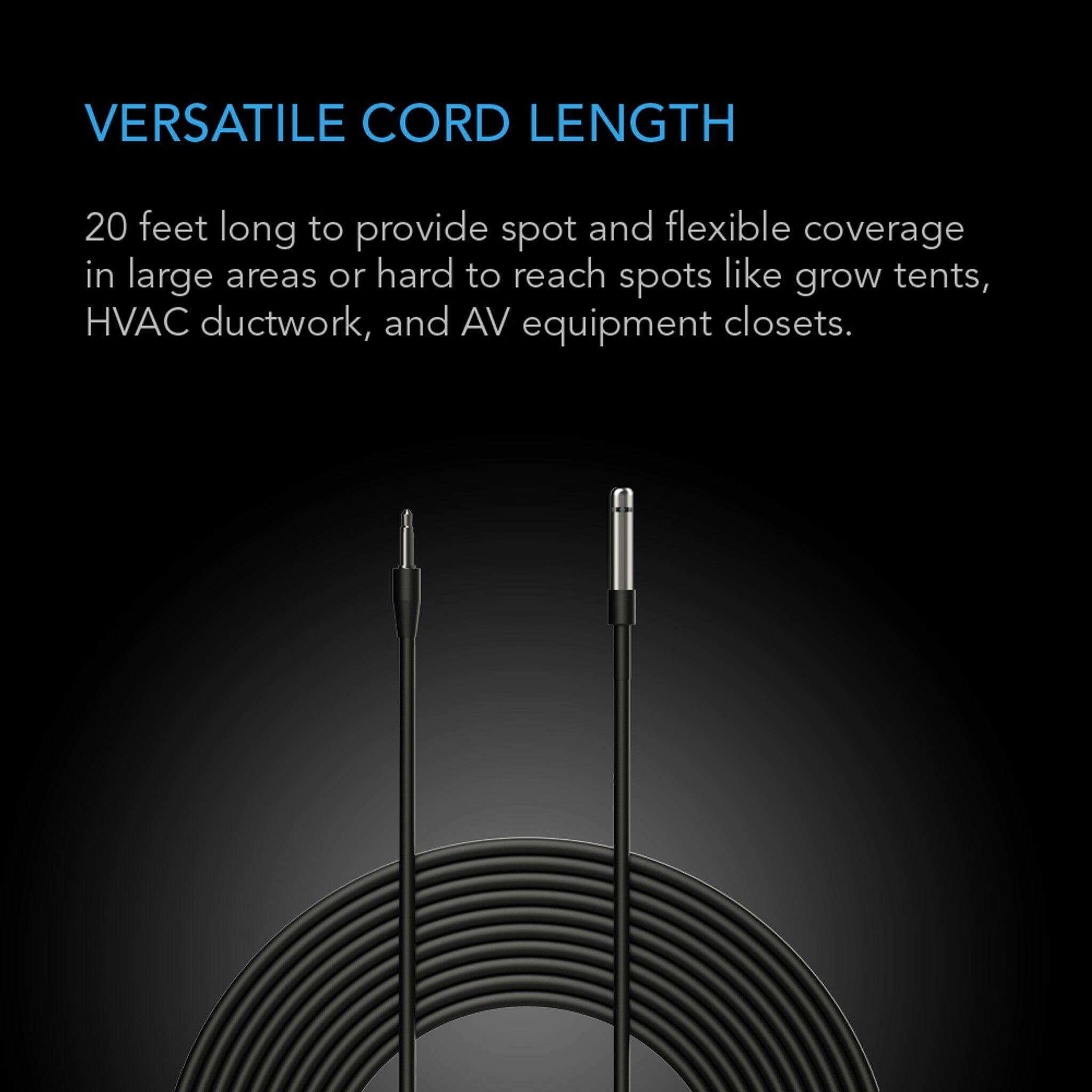 Controller Sensor Probe, 20' (6.09 M) Corded Climate Detector - Quick Bloom Lights