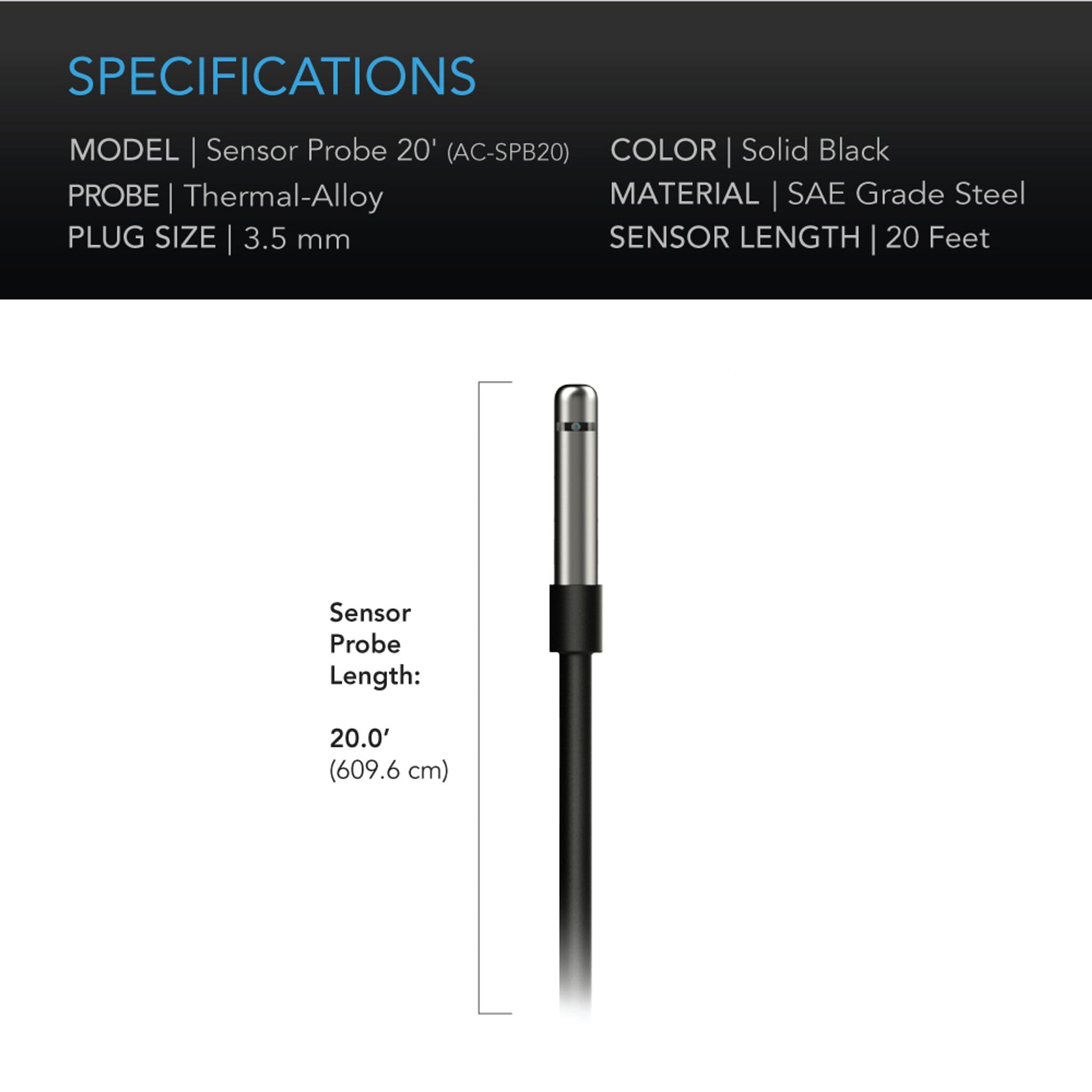 Controller Sensor Probe, 20' (6.09 M) Corded Climate Detector - Quick Bloom Lights