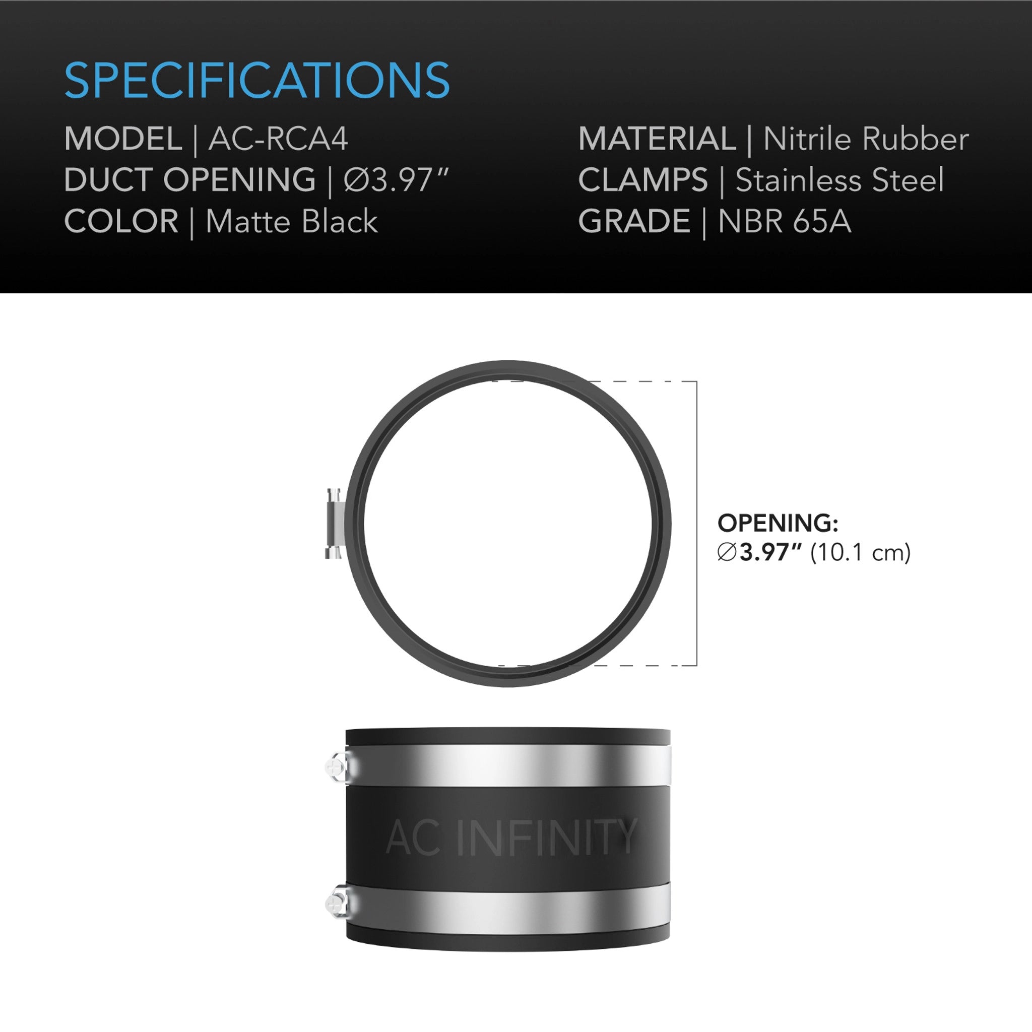 Noise Reduction Clamp, Duct Coupler with Stainless Steel Clamps, 4 inch 100 mm - Quick Bloom Lights