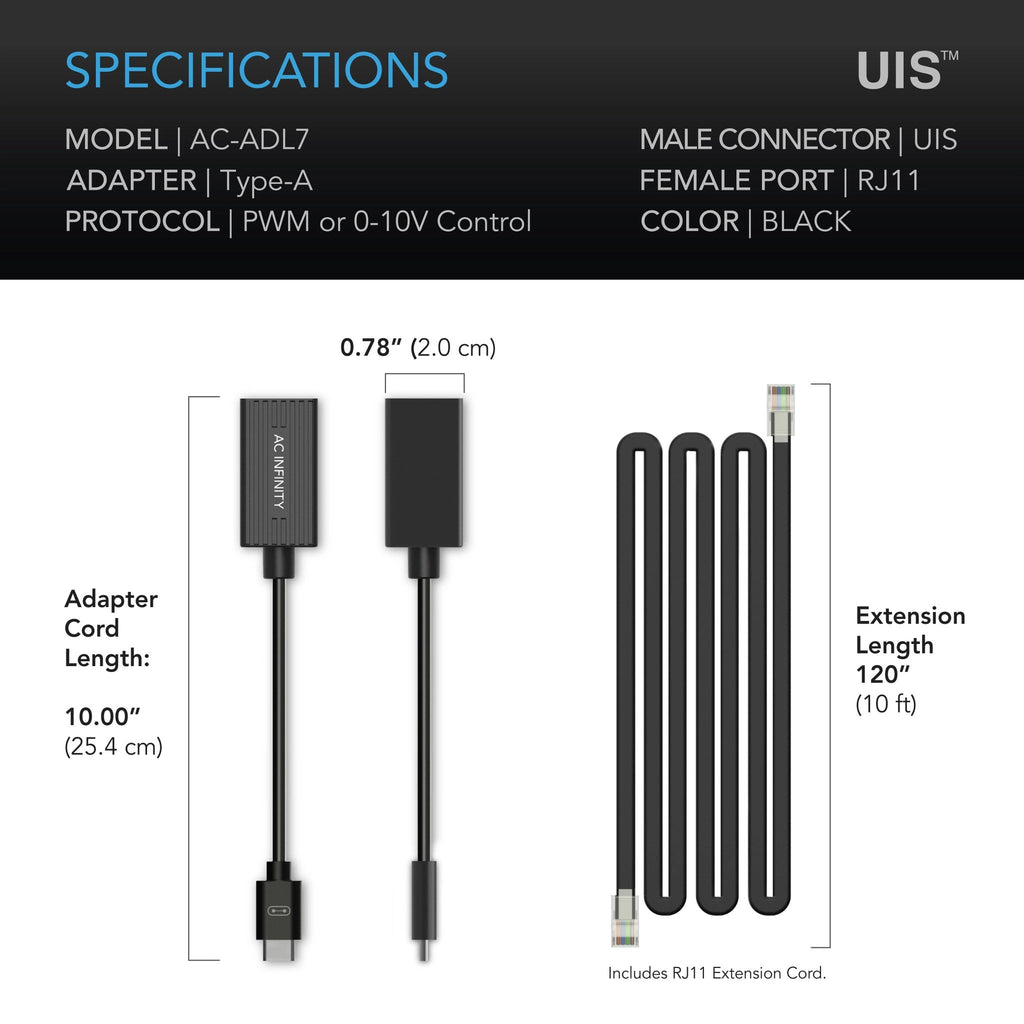 UIS Lighting Adapter Type - A, for RJ11/12 Connector lights with PWM or 0 - 10v Dimmers - Quick Bloom Lights