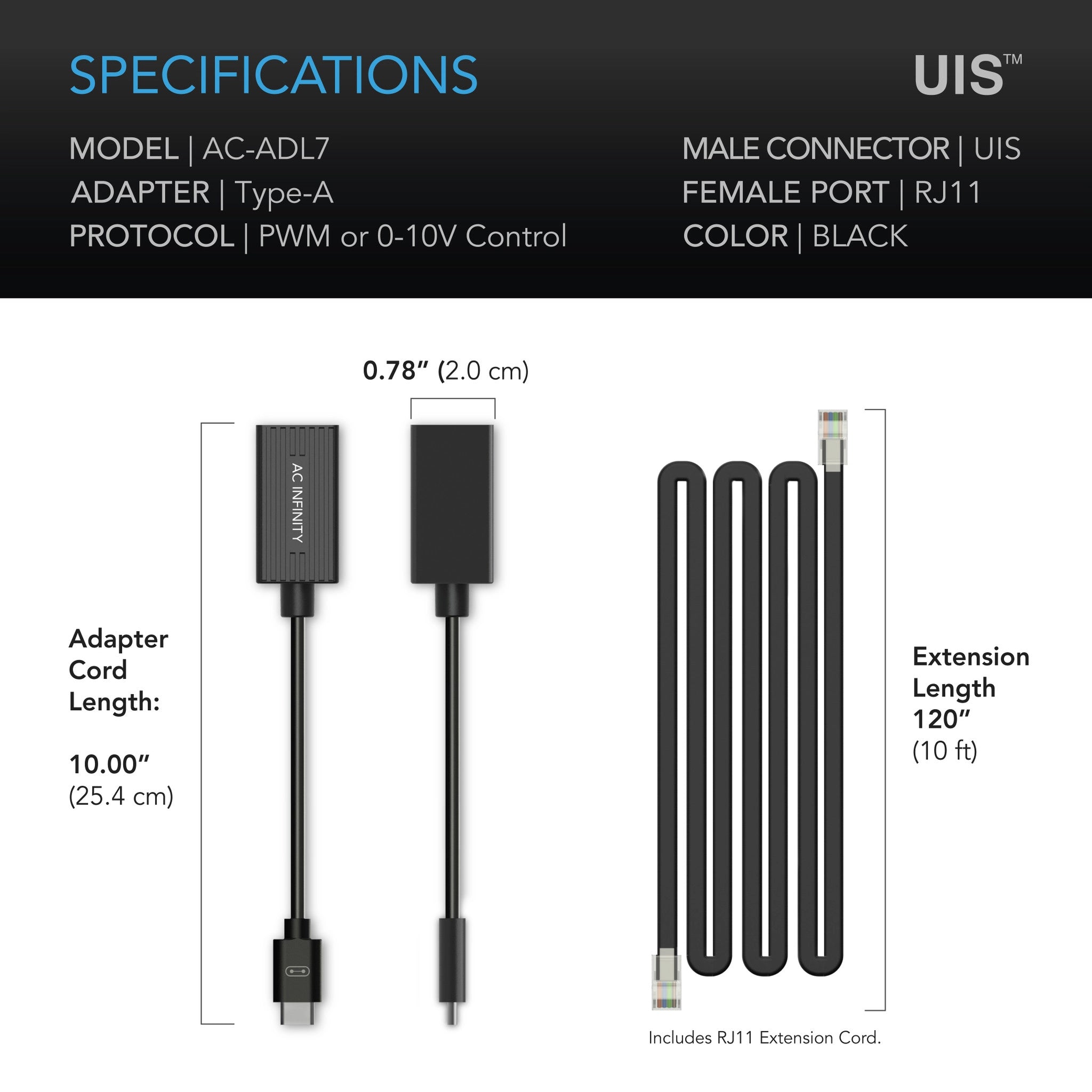 UIS Lighting Adapter Type - A, for RJ11/12 Connector lights with PWM or 0 - 10v Dimmers - Quick Bloom Lights